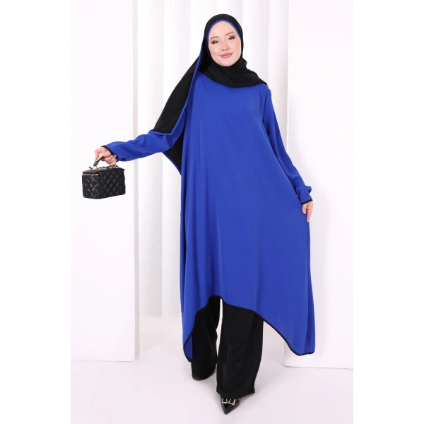 Tunik Şal ve Pantolon Üçlü Takım 8030 Saks