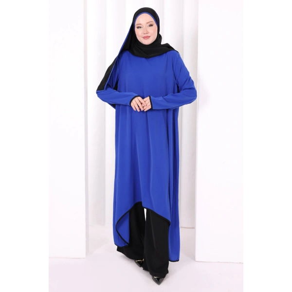 Tunik Şal ve Pantolon Üçlü Takım 8030 Saks