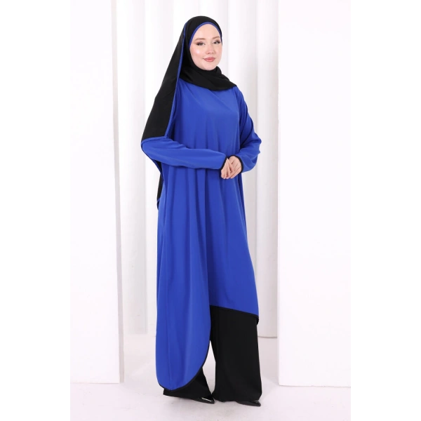 Tunik Şal ve Pantolon Üçlü Takım 8030 Saks