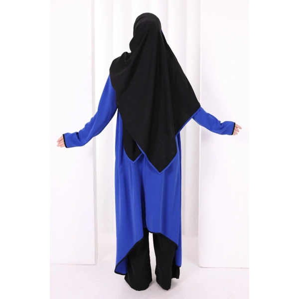 Tunik Şal ve Pantolon Üçlü Takım 8030 Saks