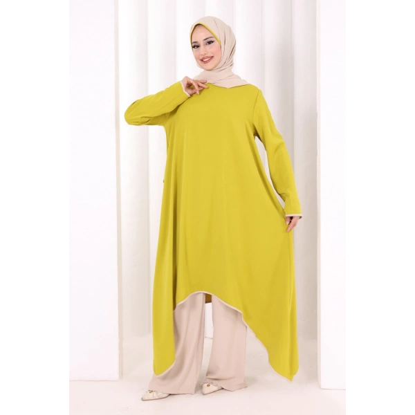 Tunik Şal ve Pantolon Üçlü Takım 8030 Yağ Yeşili
