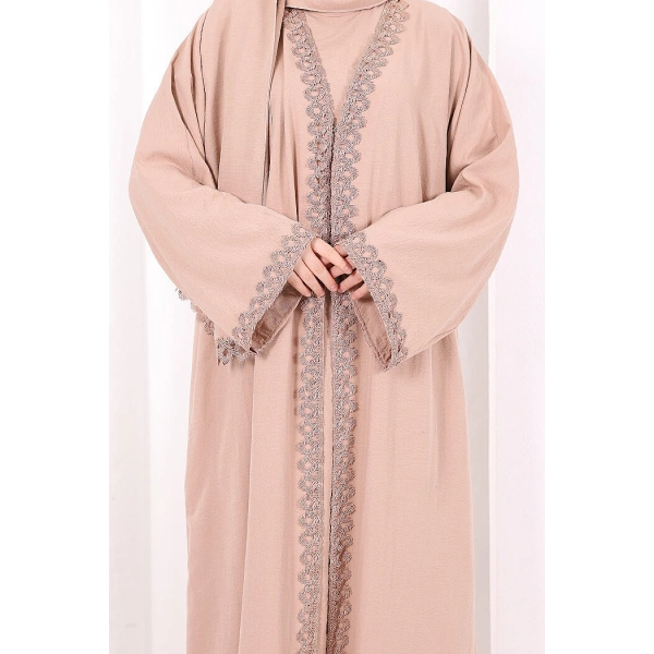 Üçlü Dantelli Abayalı Takım 6089 Bal