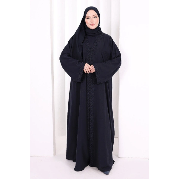 Üçlü Dantelli Abayalı Takım 6089 Lacivert