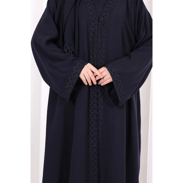 Üçlü Dantelli Abayalı Takım 6089 Lacivert