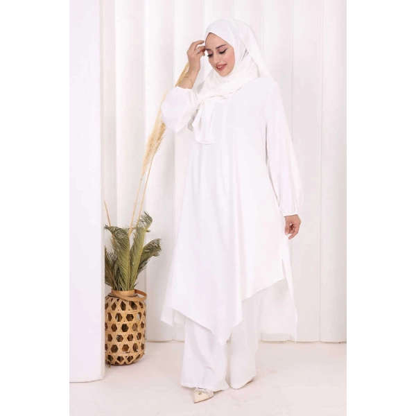 Umre Dubai Tunik Pantolon Takım ŞAL HEDİYE  8003 Ekru