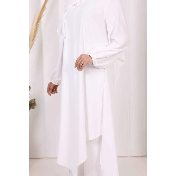 Umre Dubai Tunik Pantolon Takım ŞAL HEDİYE  8003 Ekru