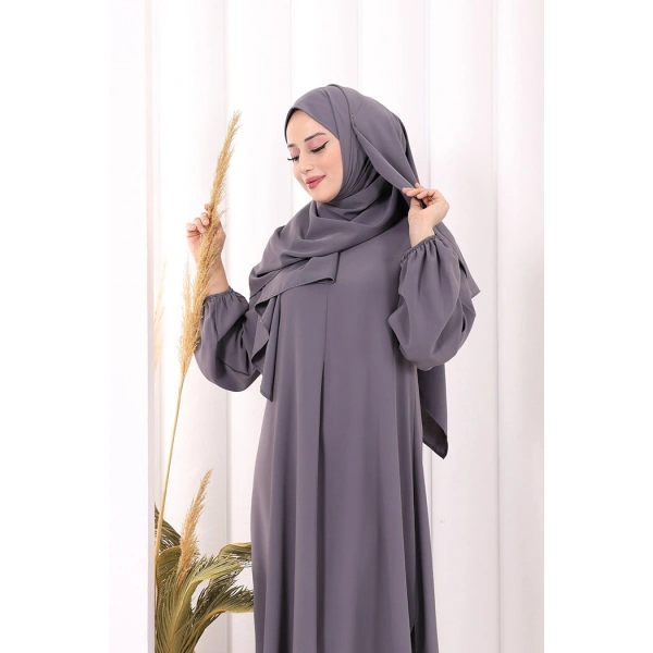 Umre Dubai Tunik Pantolon Takım ŞAL HEDİYE  8003 Gri