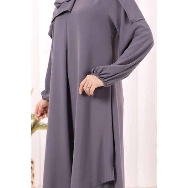 Umre Dubai Tunik Pantolon Takım ŞAL HEDİYE  8003 Gri