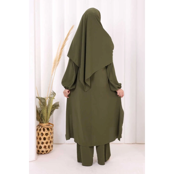 Umre Dubai Tunik Pantolon Takım ŞAL HEDİYE  8003 Haki