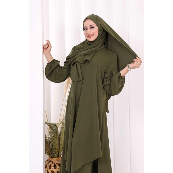 Umre Dubai Tunik Pantolon Takım ŞAL HEDİYE  8003 Haki
