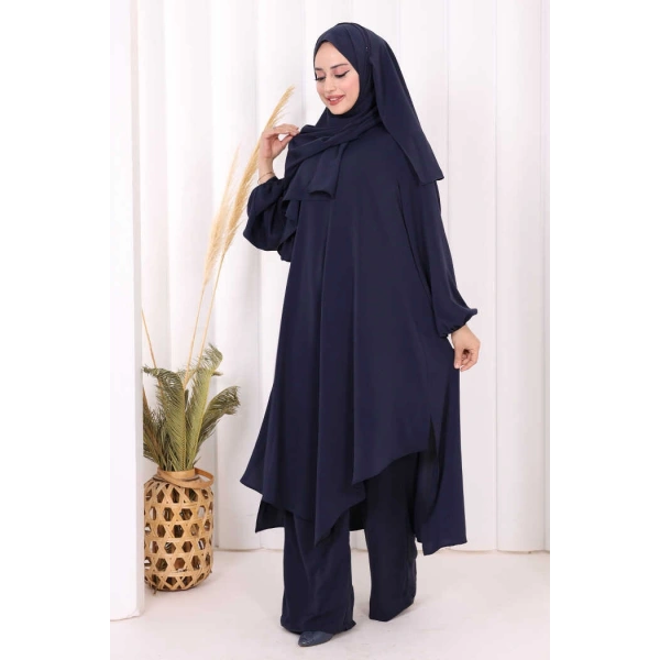 Umre Dubai Tunik Pantolon Takım ŞAL HEDİYE  8003 Lacivert