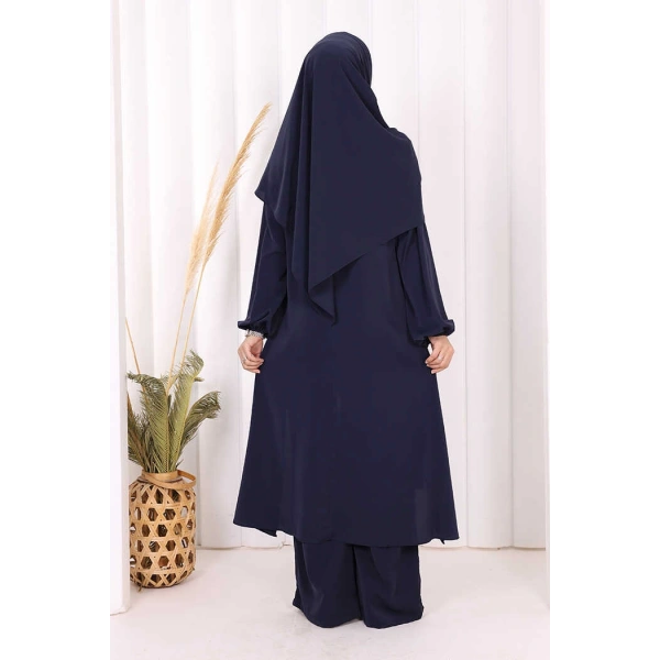 Umre Dubai Tunik Pantolon Takım ŞAL HEDİYE  8003 Lacivert