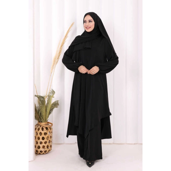 Umre Dubai Tunik Pantolon Takım ŞAL HEDİYE  8003 Siyah