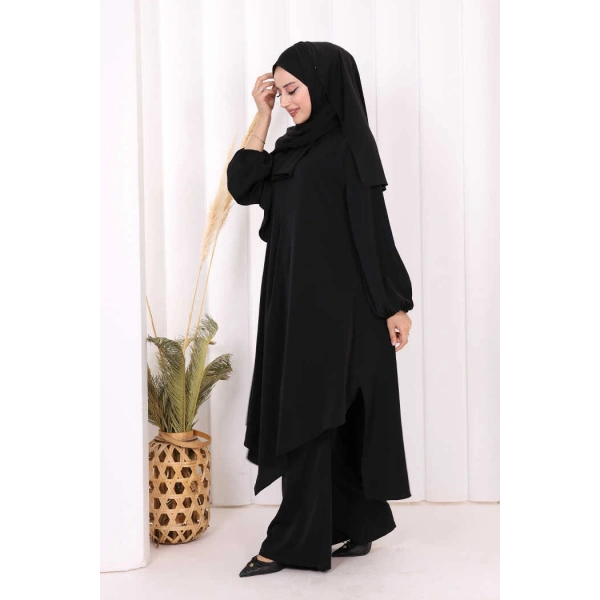 Umre Dubai Tunik Pantolon Takım ŞAL HEDİYE  8003 Siyah