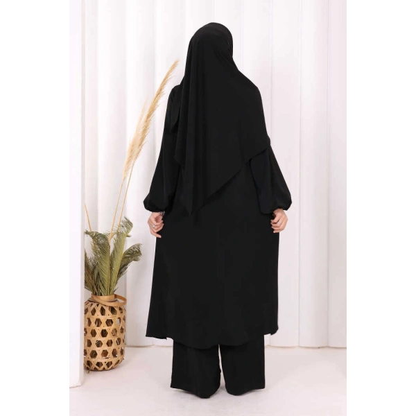 Umre Dubai Tunik Pantolon Takım ŞAL HEDİYE  8003 Siyah