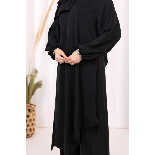 Umre Dubai Tunik Pantolon Takım ŞAL HEDİYE  8003 Siyah