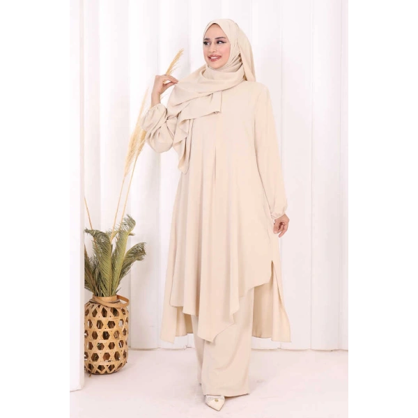 Umre Dubai Tunik Pantolon Takım ŞAL HEDİYE  8003 Taş