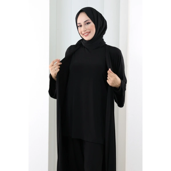 Uzun Hırkalı Üçlü Takım 8713 Siyah