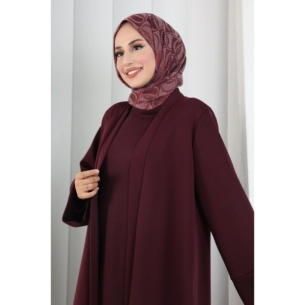 Uzun Hırkalı Üçlü Takım 8716 Mürdüm