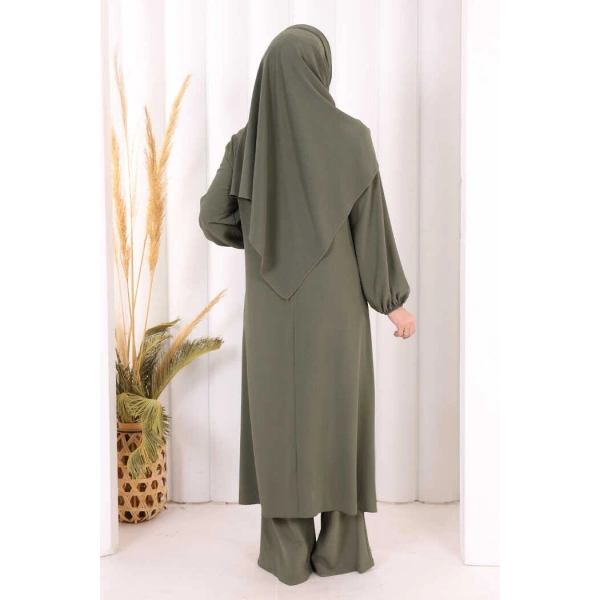 Verevli Tunik, Pantolon Takım Şal  HEDİYE   3937 Haki