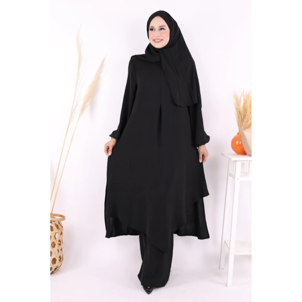 Verevli Tunik, Pantolon Takım Şal  HEDİYE   3937 Siyah