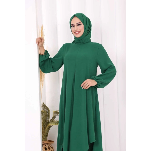 Verevli Tunik, Pantolon Takım Şal  HEDİYE   3937 Zümrüt