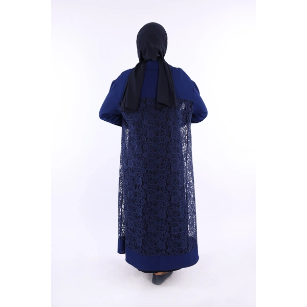Yakalı Dantel Güpür Detay Abaya 7830 Lacivert