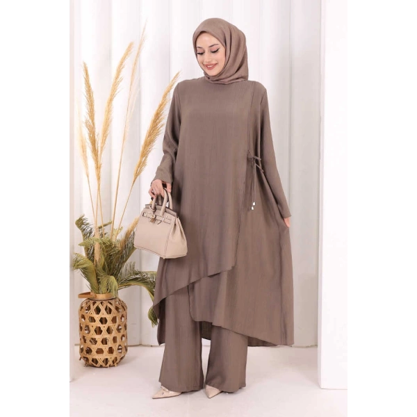 Yandan Bağlamalı Tunik Pantolon Takım 8008 Duman