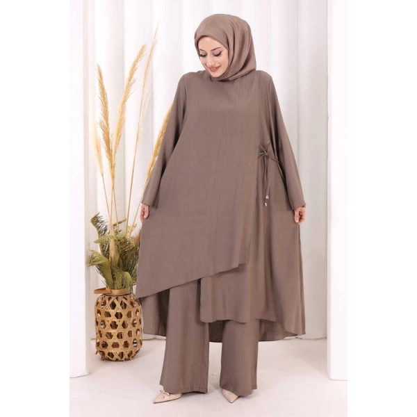 Yandan Bağlamalı Tunik Pantolon Takım 8008 Duman