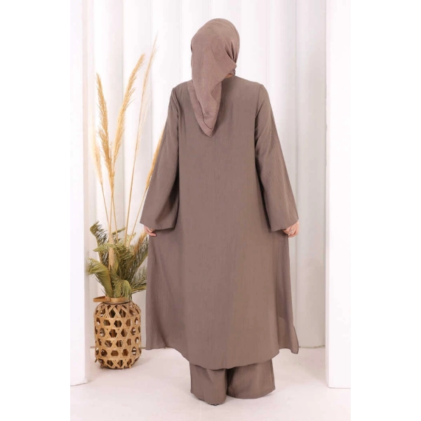 Yandan Bağlamalı Tunik Pantolon Takım 8008 Duman