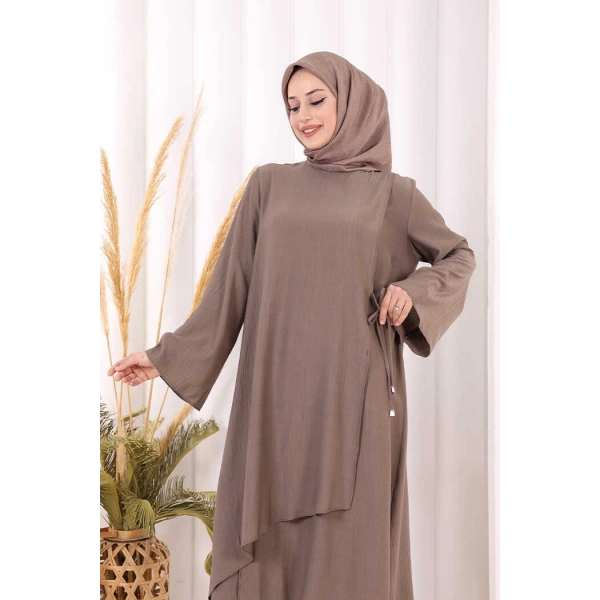Yandan Bağlamalı Tunik Pantolon Takım 8008 Duman