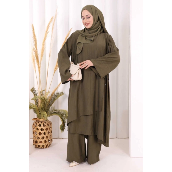 Yandan Bağlamalı Tunik Pantolon Takım 8008 Haki