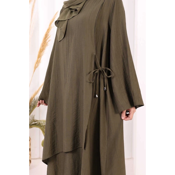 Yandan Bağlamalı Tunik Pantolon Takım 8008 Haki