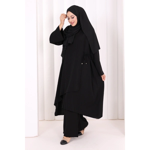 Yandan Bağlamalı Tunik Pantolon Takım 8008 Siyah