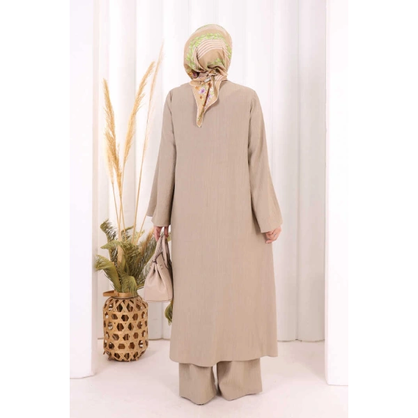 Yandan Bağlamalı Tunik Pantolon Takım 8008 Vizon
