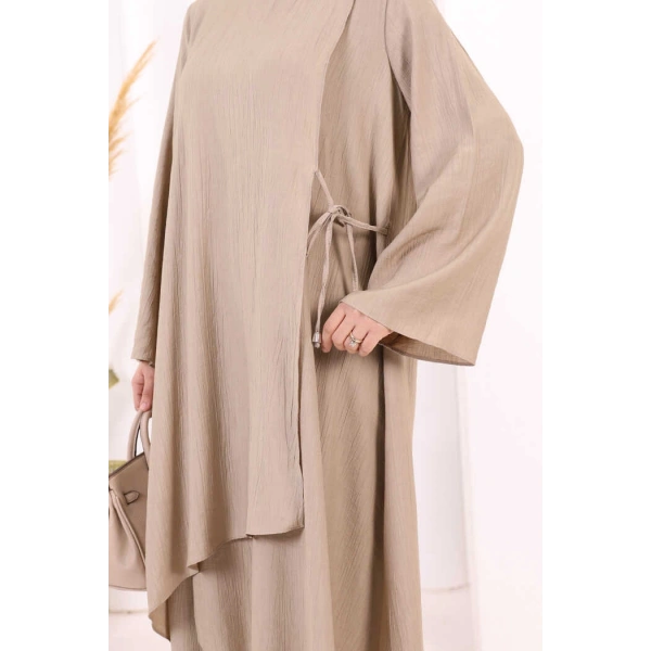 Yandan Bağlamalı Tunik Pantolon Takım 8008 Vizon