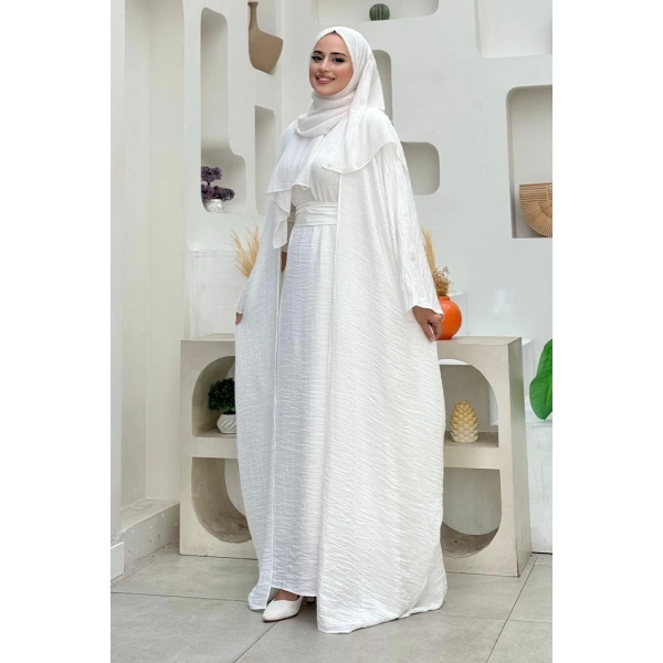 Yarasakol Abayalı Elbise Takım 8497 Ekru