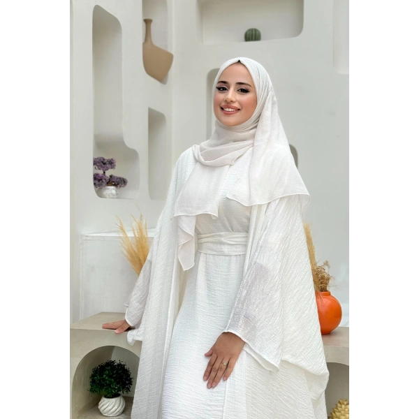 Yarasakol Abayalı Elbise Takım 8497 Ekru