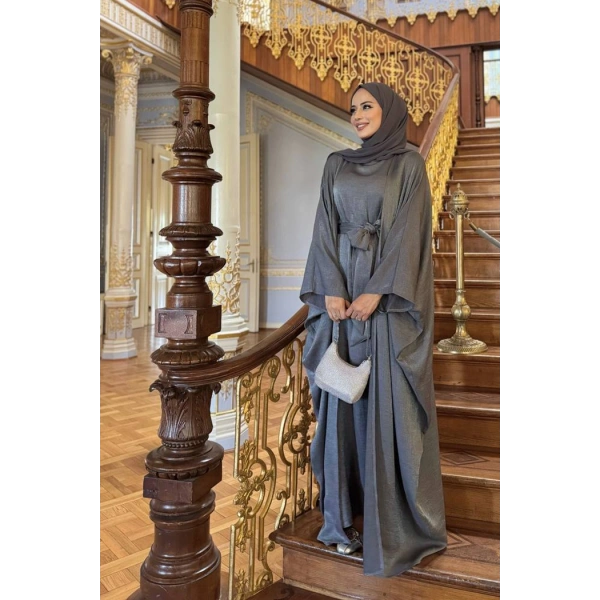Yarasakol Abayalı Elbise Takım 8497 Füme