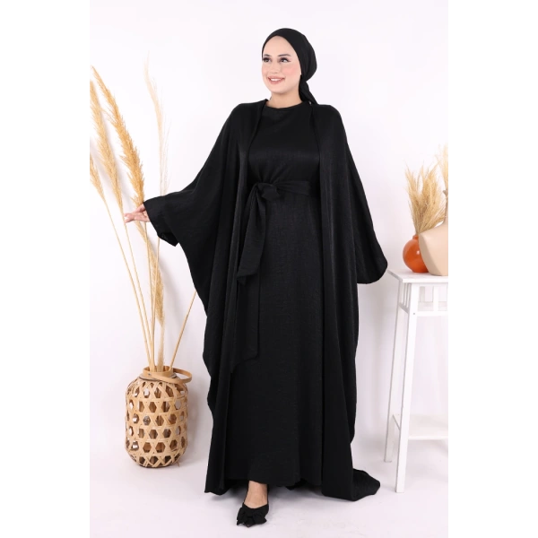 Yarasakol Abayalı Elbise Takım 8497 Siyah