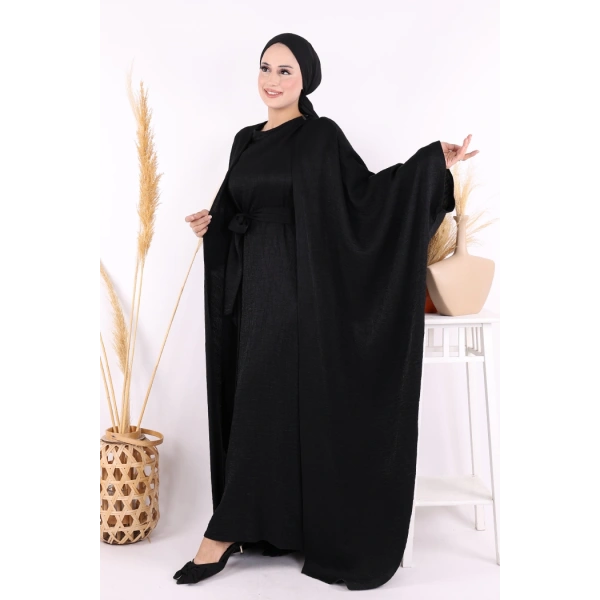 Yarasakol Abayalı Elbise Takım 8497 Siyah
