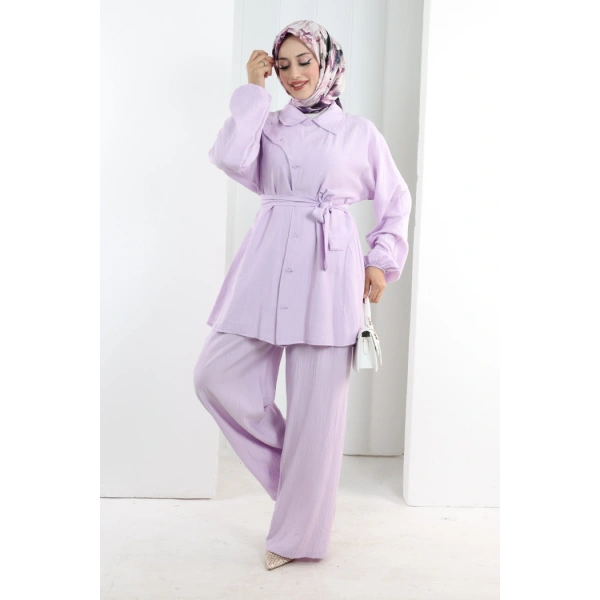 Yarasakol Düğmeli Takım 8705 Lila