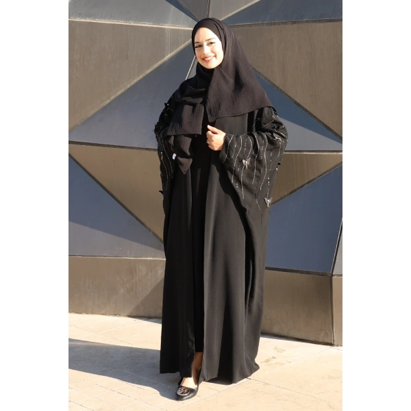 Yarasakol İşleme Detaylı Abaya 70012 Siyah