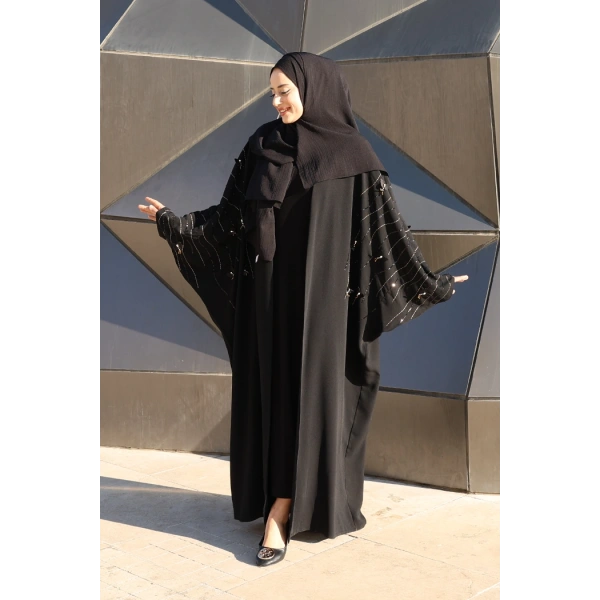 Yarasakol İşleme Detaylı Abaya 70012 Siyah