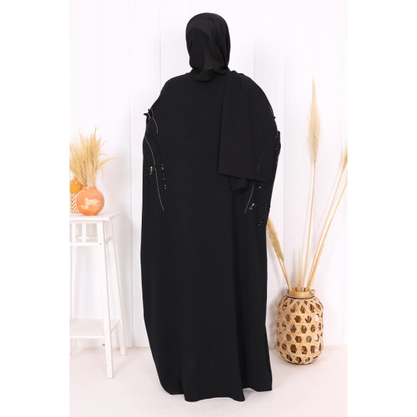 Yarasakol İşleme Detaylı Abaya 70012 Siyah-Gold