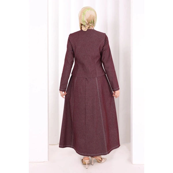 Yelekli Denim Elbise 6081 Bordo