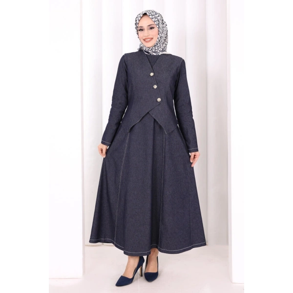 Yelekli Denim Elbise 6081 Lacivert