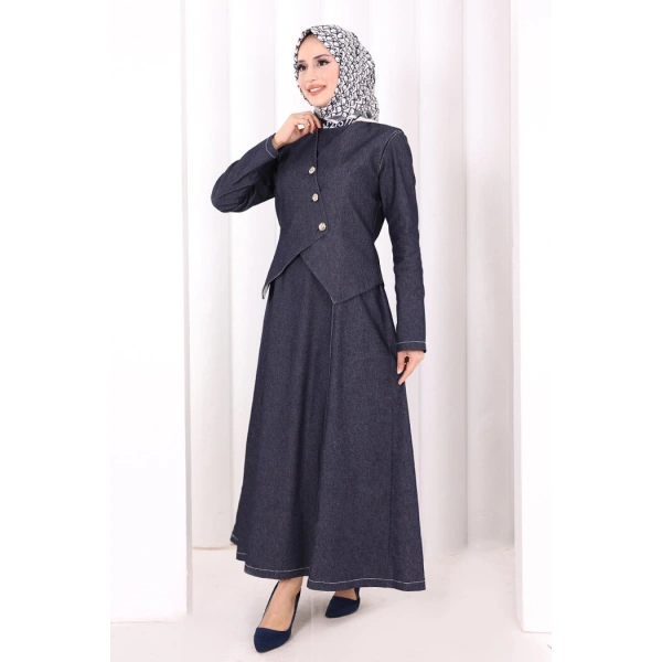 Yelekli Denim Elbise 6081 Lacivert
