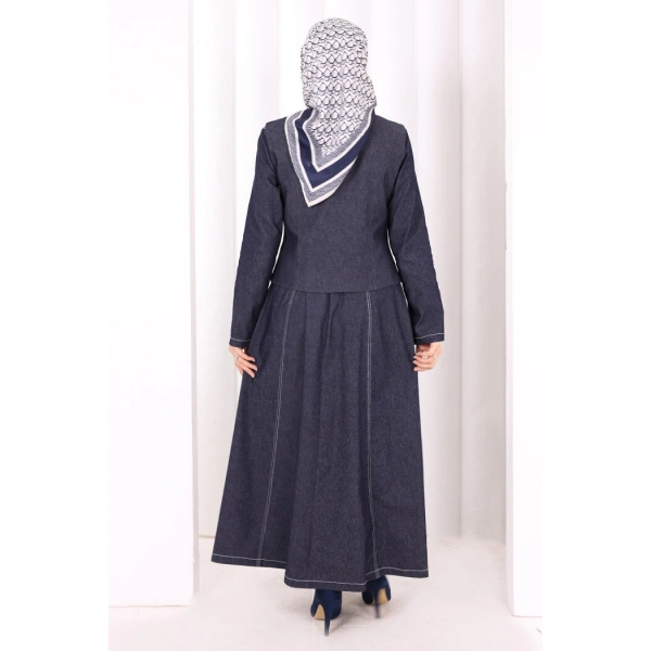 Yelekli Denim Elbise 6081 Lacivert