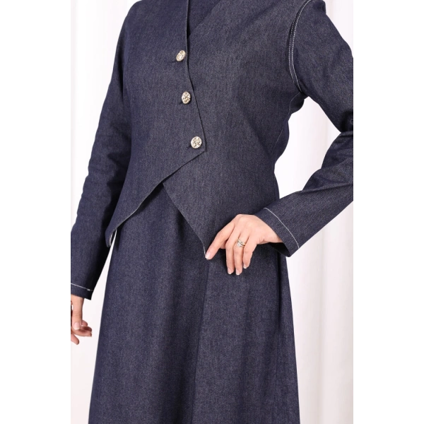 Yelekli Denim Elbise 6081 Lacivert